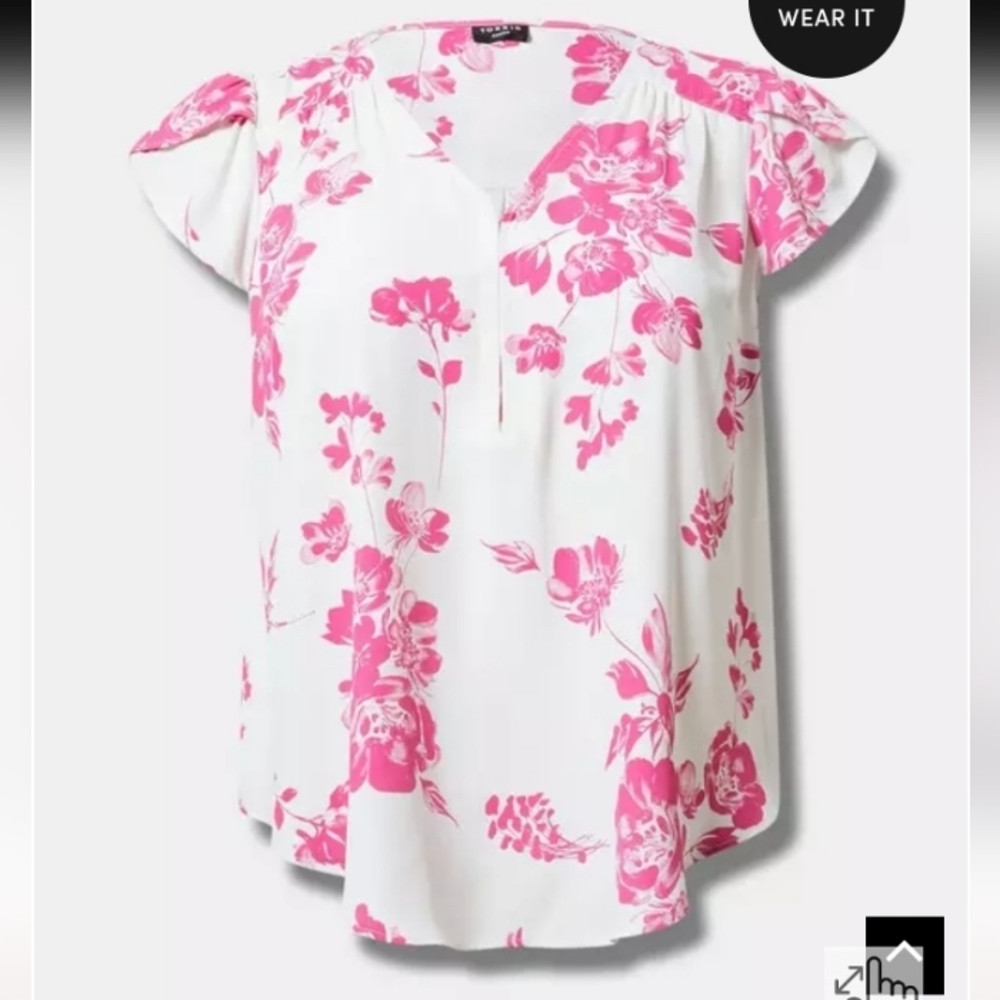 Torrid White and Pink Floral Cap Sleeve Blouse